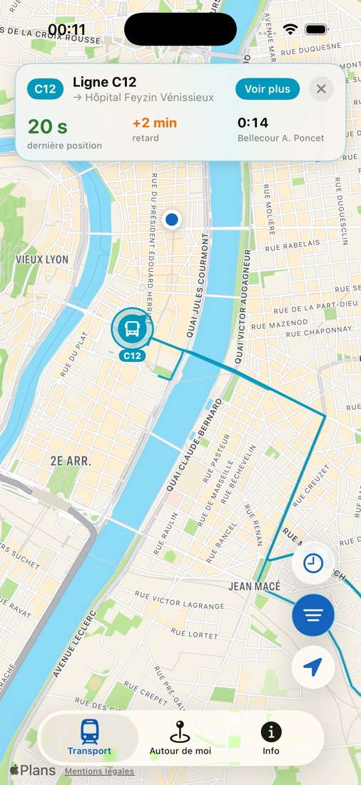 Lyon Pocket : un bus suivi en direct sur la carte de Lyon