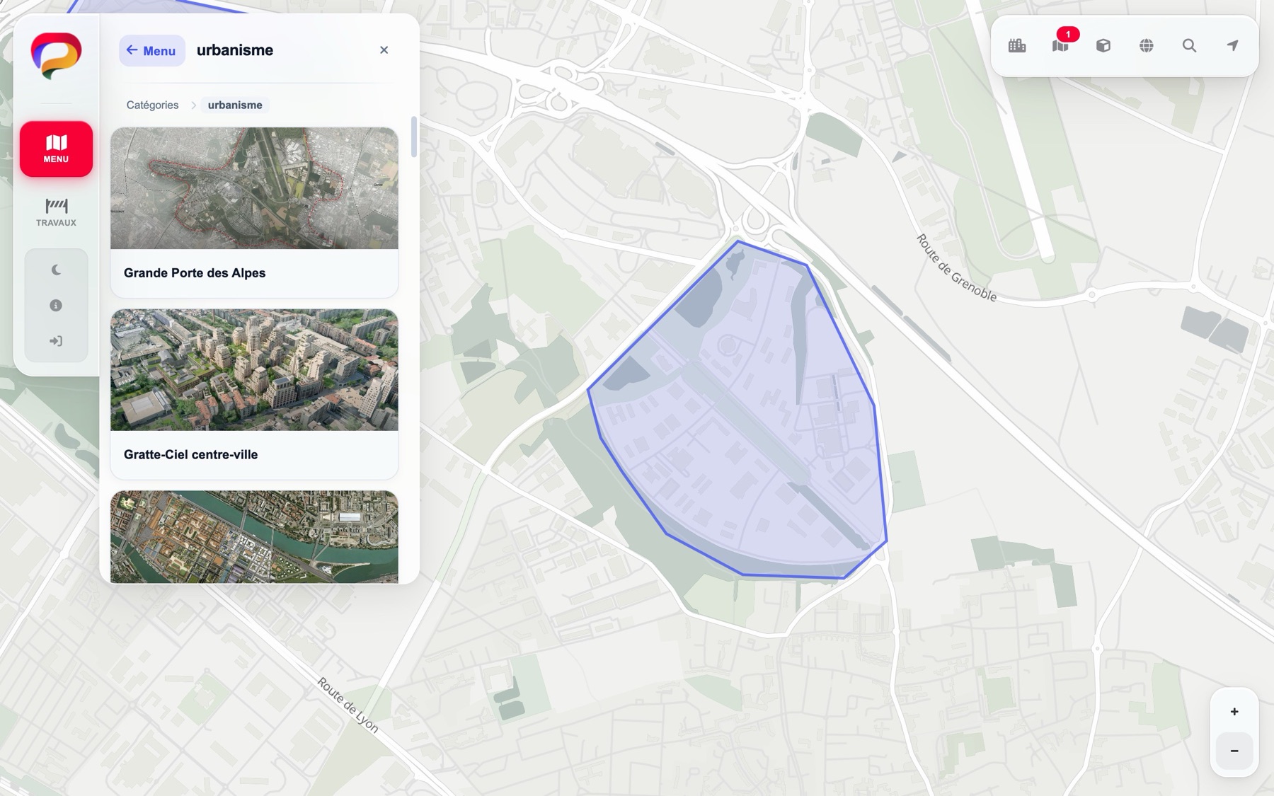 La carte des projets urbains dans OpenProjets